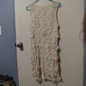 Crochet knit cream dress